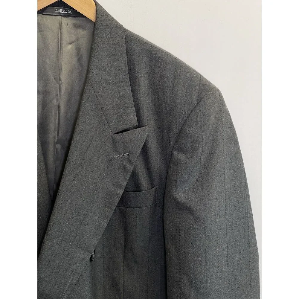 VTG Haggar‎ Imperial Athletic Fit 46R Wool Double Breasted Blazer Jacket Grey